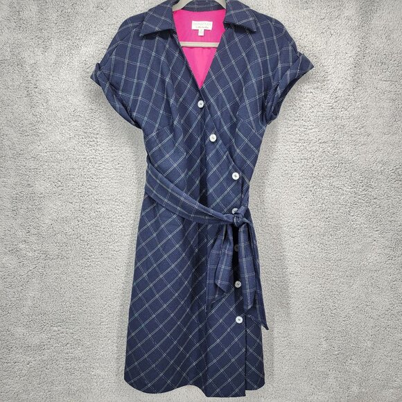 Signature By Larry Levine Women's Size Small Plaid‎ Button Down Dress With Belt - Picture 1 of 12